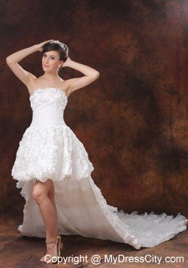 Cute High-low Brush Train Wedding Dress with Rolling Flowers