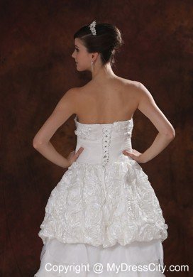 Cute High-low Brush Train Wedding Dress with Rolling Flowers