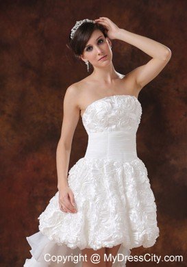 Cute High-low Brush Train Wedding Dress with Rolling Flowers