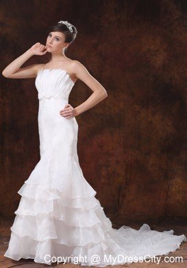 Customized Mermaid Strapless Bridal dress with Ruffled Layers