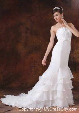 Customized Mermaid Strapless Bridal dress with Ruffled Layers