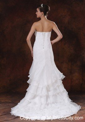 Customized Mermaid Strapless Bridal dress with Ruffled Layers