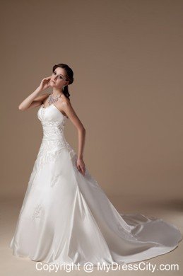 Ivory A-line Strapless Court Train Appliques Wedding Dress