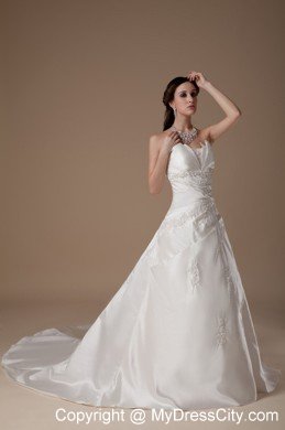 Ivory A-line Strapless Court Train Appliques Wedding Dress