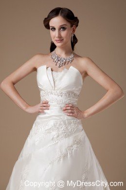 Ivory A-line Strapless Court Train Appliques Wedding Dress