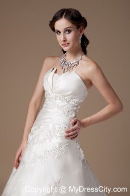 Ivory A-line Strapless Court Train Appliques Wedding Dress