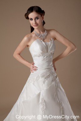 Ivory A-line Strapless Court Train Appliques Wedding Dress