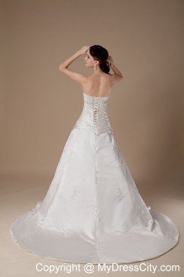 Ivory A-line Strapless Court Train Appliques Wedding Dress