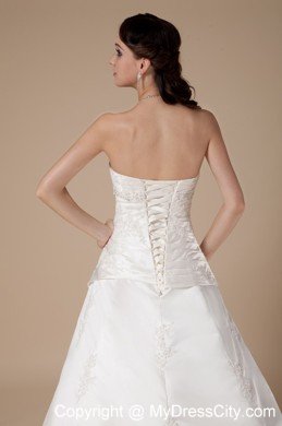 Ivory A-line Strapless Court Train Appliques Wedding Dress