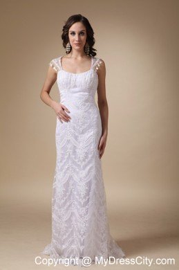 Fashionable Square Neck Brush Train Satin and Lace Bridal Gown