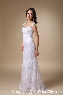 Fashionable Square Neck Brush Train Satin and Lace Bridal Gown