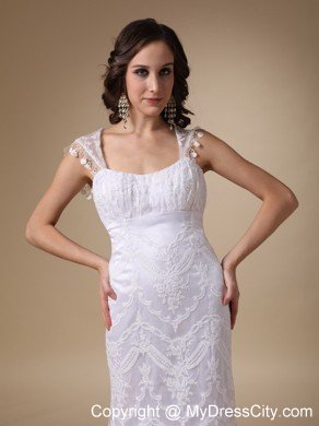 Fashionable Square Neck Brush Train Satin and Lace Bridal Gown