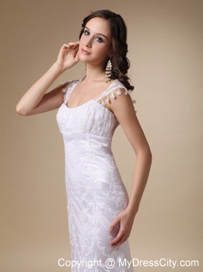 Fashionable Square Neck Brush Train Satin and Lace Bridal Gown