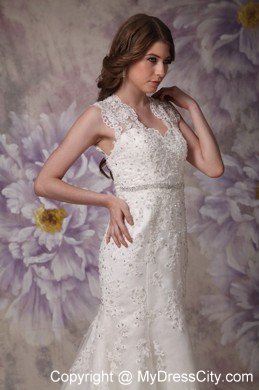 Affordable Mermaid Straps Court Train Lace Beaded Wedding Dress
