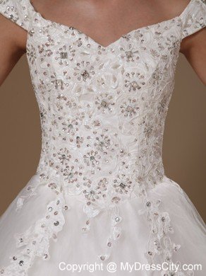 Off Shoulder A-line Appliques Court Train Lace-up Wedding Dress