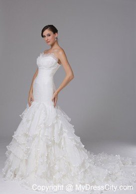 Mermaid Sweetheart Ruched and Ruffles Court Train Bridal Gown