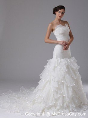 Mermaid Sweetheart Ruched and Ruffles Court Train Bridal Gown