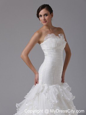 Mermaid Sweetheart Ruched and Ruffles Court Train Bridal Gown