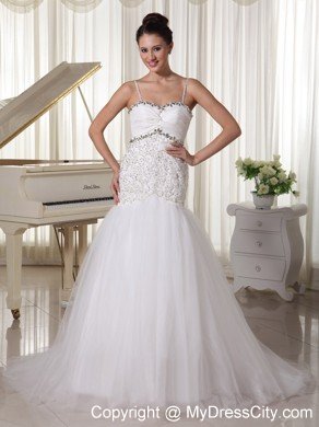 Spaghetti Straps Mermaid Court Train Bridal Gown with Beading