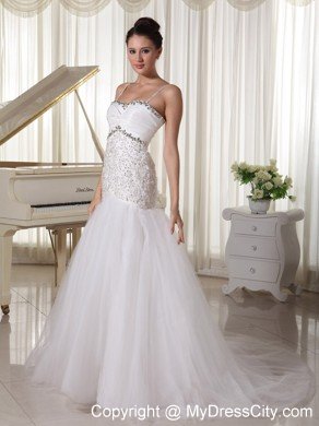 Spaghetti Straps Mermaid Court Train Bridal Gown with Beading