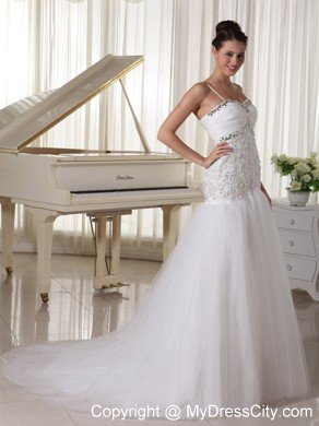 Spaghetti Straps Mermaid Court Train Bridal Gown with Beading