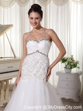 Spaghetti Straps Mermaid Court Train Bridal Gown with Beading