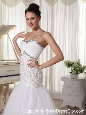 Spaghetti Straps Mermaid Court Train Bridal Gown with Beading
