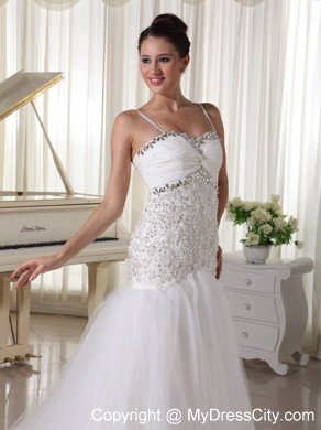 Spaghetti Straps Mermaid Court Train Bridal Gown with Beading