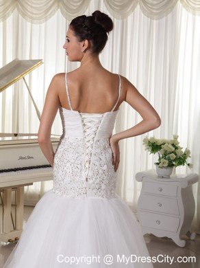 Spaghetti Straps Mermaid Court Train Bridal Gown with Beading