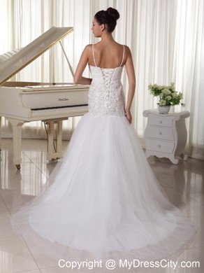 Spaghetti Straps Mermaid Court Train Bridal Gown with Beading