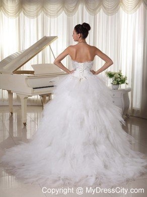 Tulle Ruffles A-line Strapless Beaded Decorated Wedding Dress