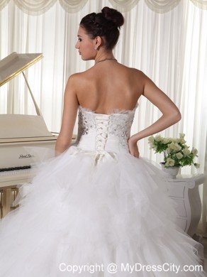 Tulle Ruffles A-line Strapless Beaded Decorated Wedding Dress