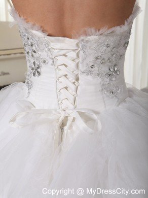 Tulle Ruffles A-line Strapless Beaded Decorated Wedding Dress