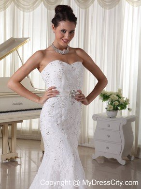 Sweetheart Court Train Wedding Gowns with Beading Over Bodice