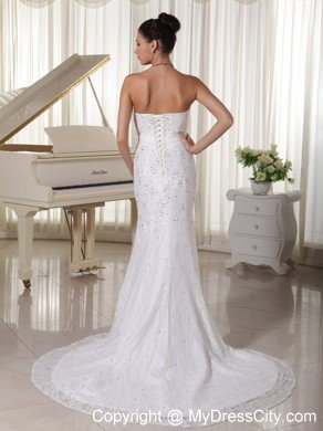 Sweetheart Court Train Wedding Gowns with Beading Over Bodice