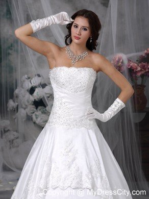 Latest Princess Strapless Court Train Lace Wedding Bridal Gown