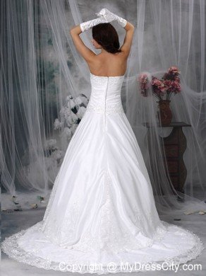 Latest Princess Strapless Court Train Lace Wedding Bridal Gown