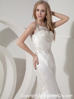 Mermaid One Shoulder Chapel Train Satin and Lace Wedding Dress