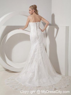 Mermaid Chapel Train Lace and Taffeta Beading Wedding Bridal Gown