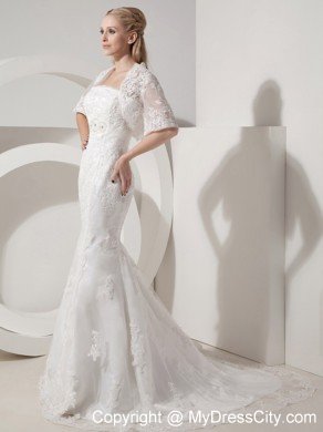 Mermaid Chapel Train Lace and Taffeta Beading Wedding Bridal Gown