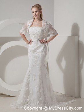 Mermaid Chapel Train Lace and Taffeta Beading Wedding Bridal Gown