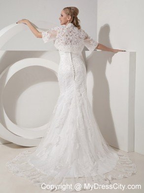 Mermaid Chapel Train Lace and Taffeta Beading Wedding Bridal Gown