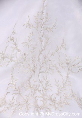 Embroidery Decorated Organza and Taffeta Chapel Train Wedding Dress