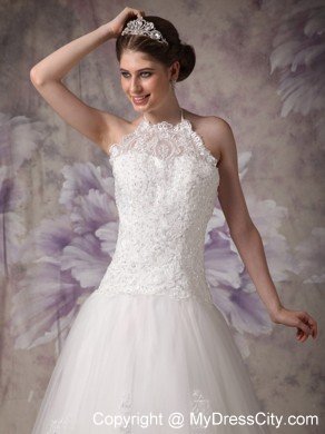 Princess Halter Top Chapel Train Tulle Beading Wedding Gown