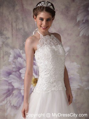 Princess Halter Top Chapel Train Tulle Beading Wedding Gown