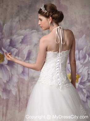 Princess Halter Top Chapel Train Tulle Beading Wedding Gown