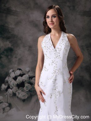 Mermaid Halter Top Court Train Chiffon Beading Wedding Dress