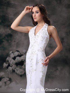 Mermaid Halter Top Court Train Chiffon Beading Wedding Dress