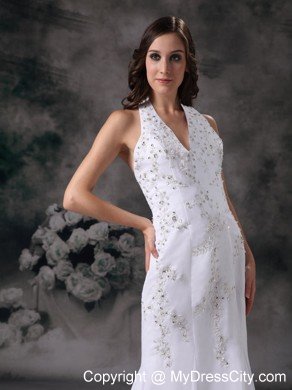 Mermaid Halter Top Court Train Chiffon Beading Wedding Dress