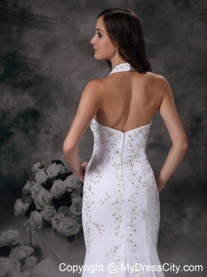 Mermaid Halter Top Court Train Chiffon Beading Wedding Dress